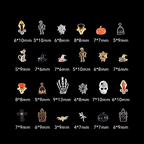 Nail Art Decoration Kit, 240Pcs Halloween Nail Charms Rhinestones Box Mixed Skull Pumpkin Skeleton Hands Bat Witch Spider Web Castle Design For Nails Crafts Nail Accessories(24 Styles,Mixed Colors) #TOP2