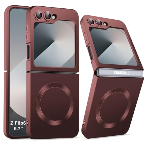 Coque MagSafe Galaxy Flip 6 antichoc en métal souple et silicone rouge mat