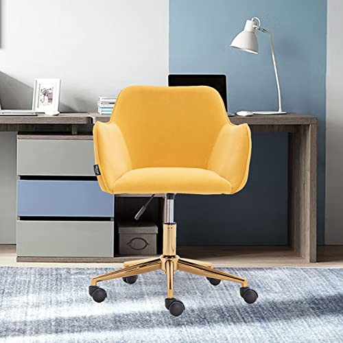 Yoluckea Modern Velvet Home Office Chair, Adjustable Swivel Office Chair For Living Room, Cute Desk Chair For Teen Girl, Upholstered Task Chair Accent Chair Executive Chair Vanity Desk Chair (Yellow) #TOP2