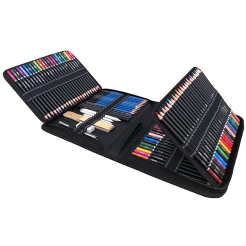 Kit Lápis de Desenho Profissional 146 Peças com Estojo Portátil, Lápis Artísticos, Borrachas e Acessórios para Artistas e Estudantes Linha Super Premium