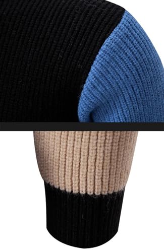 Mens Colorblocked Pullover Sweaters, Pullover Long Sleeve Color Block Cable Knit Long Sleeve Mock Neck Contrast Sweaters4