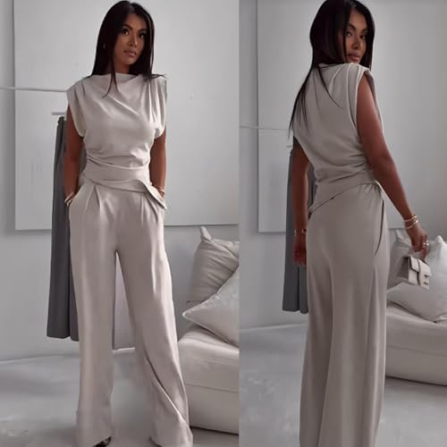Ivora Travel Outfit Women, Arianna Comfy Two Piece Set, 2025 New White 2 Piece Formal Outfits for Women2