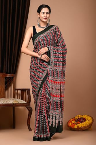 Sari en pur coton pour femme avec chemisier imprimé élégant