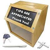 Bamboo Tip Jar and Suggestion Box with Chalkboard, Chalk, Locking Latch, and Clear Viewing Window