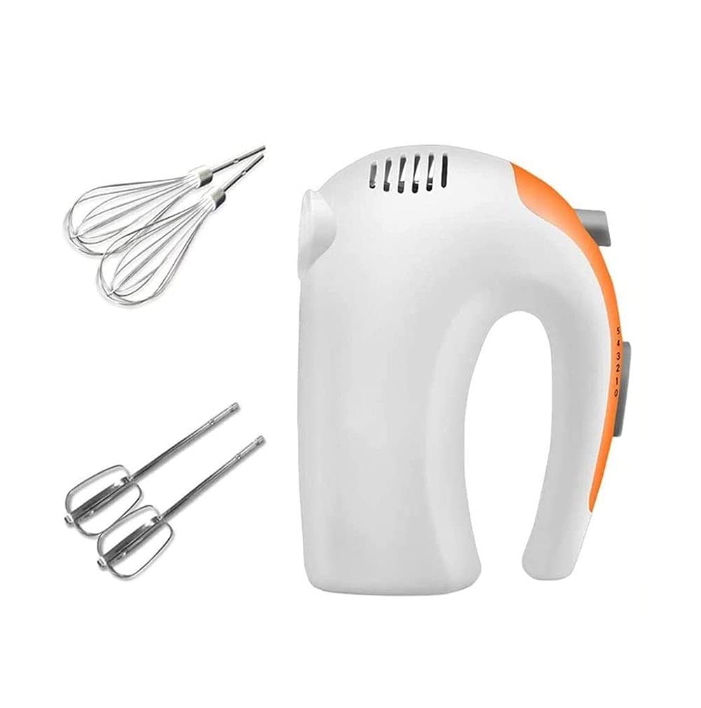 Mezclador de Mano eléctrico, Mezclador de Mano de 5 velocidades eléctrico con 4 Accesorios de Acero Inoxidable para fácil batir, mezclando Galletas, Pasteles, 125 w, Blanco