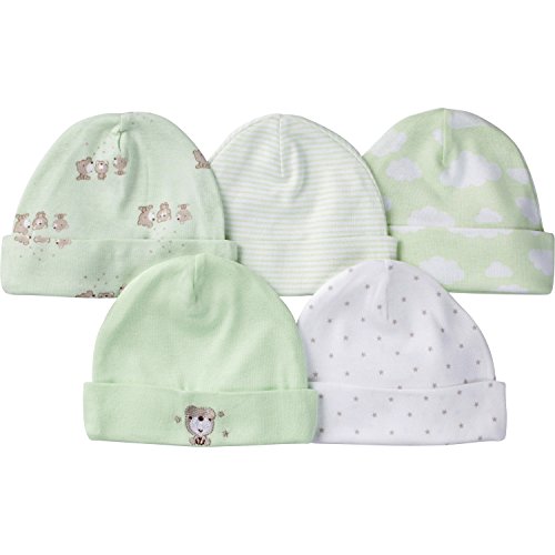 Gerber Baby Boys' 5 Pack Caps, Green Bear, 0-6 Months