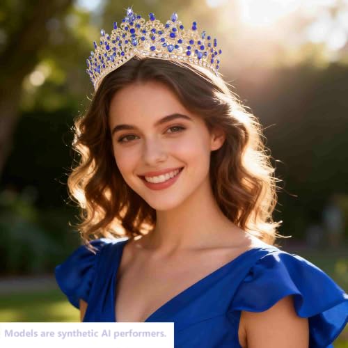 Kamirola Wedding Crystal Tiaras and Crowns for Women, Bride Royal Queen Headband Princess Quinceanera Headpieces for Birthday Prom Pageant Party (Gold Blue) by Kamirola - Image 4