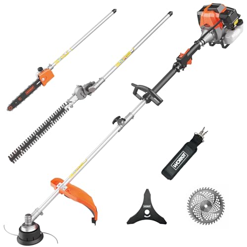 WORKIT 52cc 5-in-1 Gas Weed Wacker - 18' String Trimmer/Edger, 17' Hedge Trimmer, 12' Pole Saw, 10'...