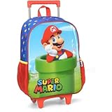 Mochila Infantil com Rodinha, Super Mario Bros, G, Azul, Luxcel