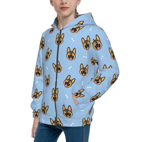 German Shepherd Puppy Kids Pullover Hoodies Boys Zip Up Sweatshirts Girls Athletic Clothes with Pocket