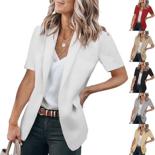 Women's Business Casual Blazers Short Sleeve Blazer Work Office Suit Jacket Summer Open Front Lapel Coat with Pocket2