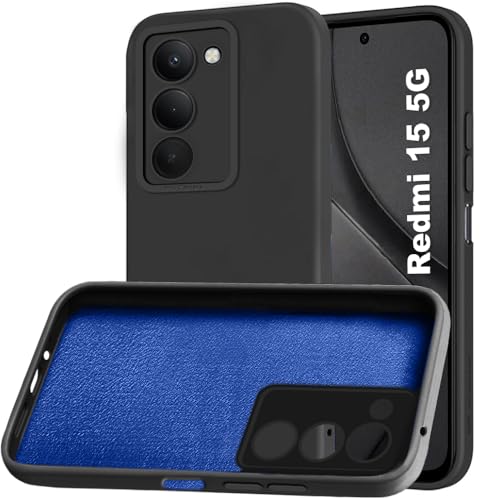 Image of TheGiftKart Liquid Silicon Back Cover Case for Mi Redmi 15 5G | Stylish Camera Protection Module | Micro-Fibre Lining Inside | Shockproof Back Cover Case for Redmi 15 5G (Silicone, Black)