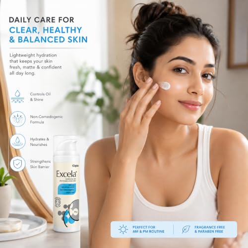 Image of Cipla Excela Moisturiser 50g for Oily & Acne Prone Skin | Grow Key | Non-Comedogenic Oil Control Moisturizer | Matte Feel