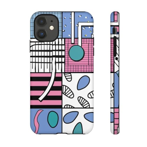 Coque rigide mate iPhone 11 rose motif abstrait géométrique coloré
