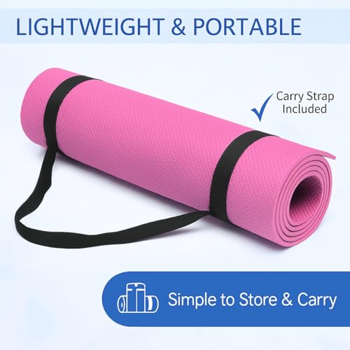 Image of Yoga Mat for Women and Men 4mm with Carry Strap EVA Material Extra Thick Exercise Mat for Workout Yoga Fitness Pilates and Meditation, Anti Tear Anti Slip For Home & Gym Use (Pink)
