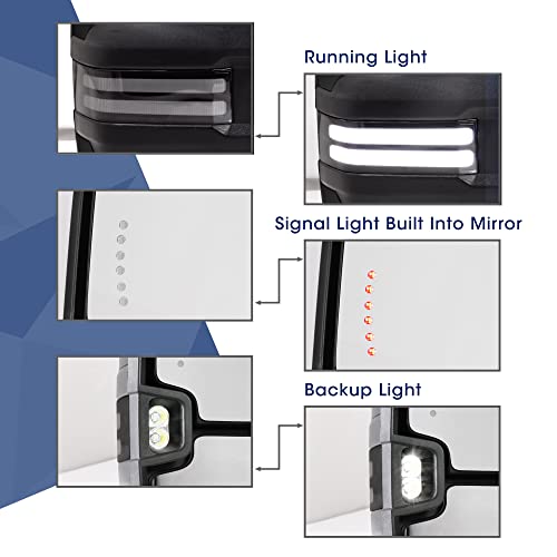 Switchback Towing Mirror Compatible With 2003-2007 Chevy Silverado Gmc Sierra Tow Mirrors With Power Adjusted Heated Glass Running Light&Turn Signal Light Backup Lamp Black (Painted Black Back) #TOP3