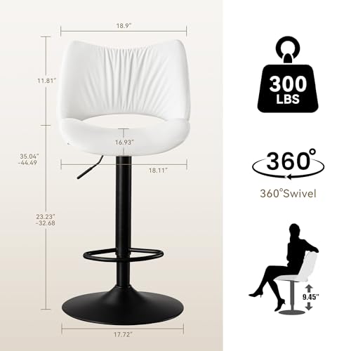 Rowill Set de 2 Butacos de Barra Modernos con Altura Ajustable y Giro 360°, Asiento de Cuero Sintético Blanco miniatura 2