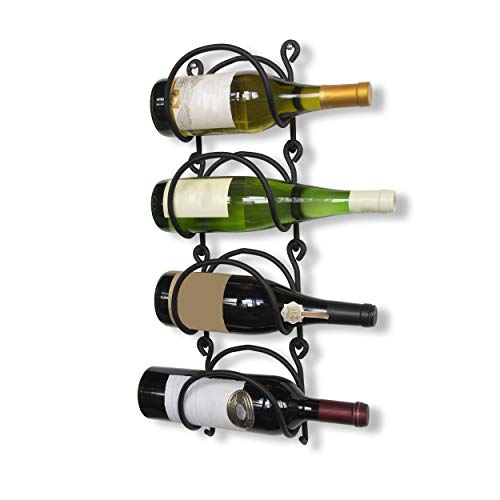 Wallniture Wrought Iron Curved Wall Mounted Wine Rack - Bottle Storage Black Set