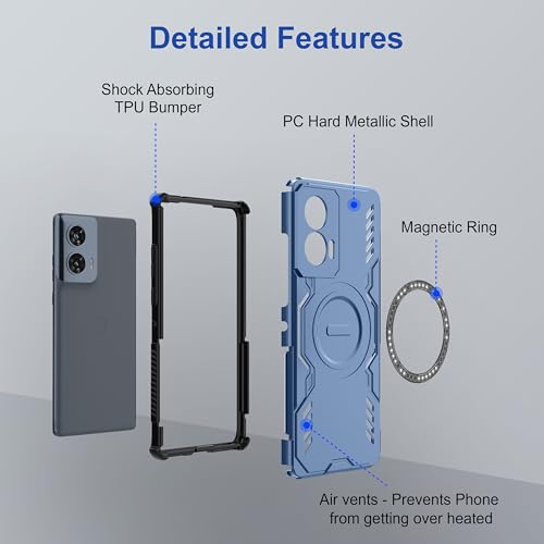 Image of Zapcase Back Case Cover for Motorola Edge 50 Fusion | Magnetic Case with Built-in Metal Ring | Supports MagSafe Charger, Wallet & Car Mount | Shockproof Hybrid PC + TPU | Blue