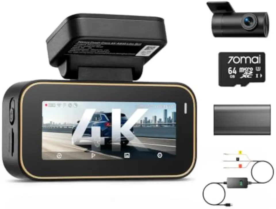 70Mai 【70mai Dash Cam 4K A810Lite & UP06 & Battery Pack BL96NNX】 HDR Front and Rear Cam, Built in GPS