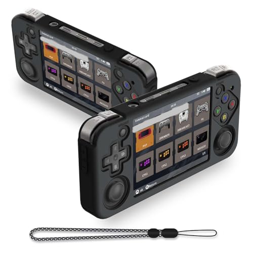 Swiukphe Silicone Protective Case For Rg35Xx H, Soft Compatible With Anbernic H,Retro Handheld Game Console Accessories,Silicone Black Lanyard(Black)