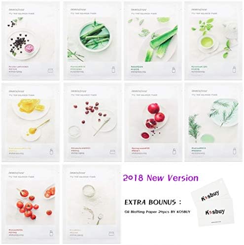 [Innisfree] Innisfree My Real Squeeze Mask Sheet x 10 Set Bundle with Oil Blotting Paper 10pcs(2 packs)