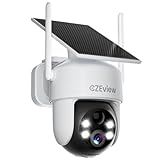 CZEview 4K 8MP Überwachungskamera Aussen Akku Solar, 100% Kabellos, 360° Outdoor Kamera Überwachung, Farb-Nachtsicht, Intelligente Erkennung, 2.4GHz WLAN, IP65 (4K 8MP Weiß und Schwarz)