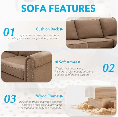 UPYOOE Sectional Sleeper Sofa Bed King Size, Pull Out Couch with Mattress, 104'' 6 Seater L Shape Couches, Modern Upholstery Sofa Couch, Living Room Furniture for Living Room, Apartment, Office, Brown - Image 6