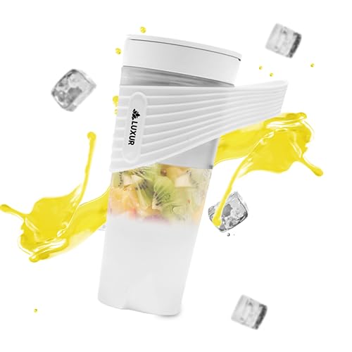 LUXUR® Batidora Portátil para Batidos y Smoothie, Licuadoras para Zumos y Batidos 460 ml Recargable, Batidora de Vaso Portátil con 6 cuchillas, Licuadora Portátil Viaje, Gimnasio, Oficina (Blanco)