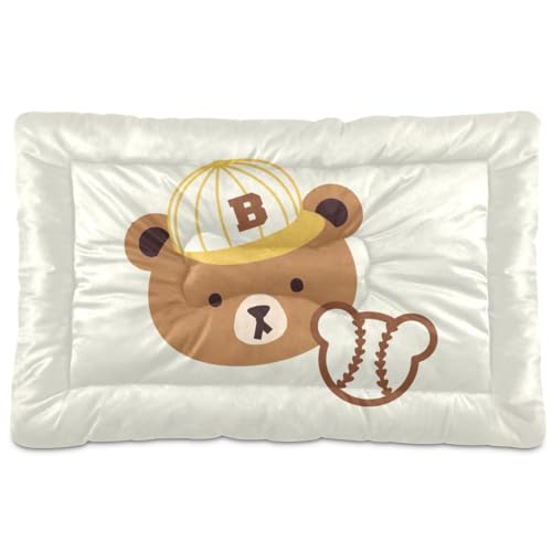 Akiraki ペットベッド 猫ベッド 犬用ベッド 猫 マット 野球 スポーツ 熊柄 可愛い ペットクション 洗える 滑り止め 丈夫 耐用 通気性いい 四季通用 猫用ベッド 小型犬 寝床 約45x60cm