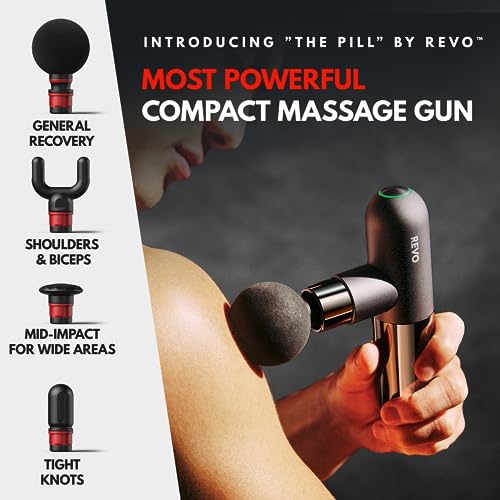 Image of The Pill by REVO - Handheld Deep Tissue Electric Massage Gun with 4 Attachments - Powerful, Sleek, Ergonomic, Lightweight - Compact and Easy to Hold Percussion Muscle Massager