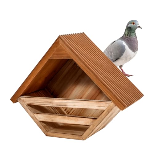 Wooden Dove Nesting Box for Outside Open Mourning Dove House Outdoor Weatherproof & Ventilated Pigeon House Safe & Roosting Shelter for Pigeons Doves & Medium Birds Design for Garden Balcony