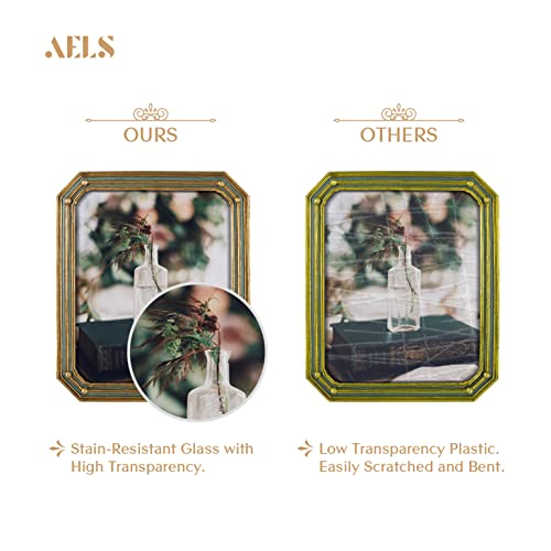 Aels 8X10 Inch Vintage Picture Frame, Elegant Antique Photo Frames With Glass Front, Photo Display, Tabletop Wall Hanging, Gift Ideas, Gold And Green Polygon #TOP2