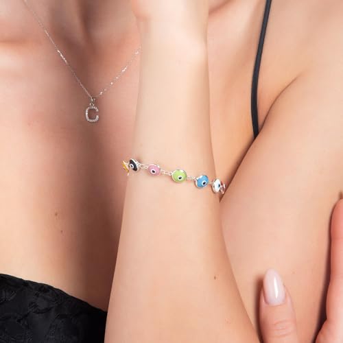 PORI JEWELERS 925 Sterling Silver 6MM Multicolored Evil Eye Bracelet for Women - 7.5 inches2