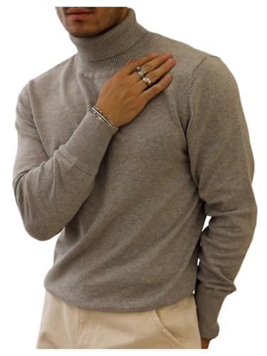 OYOANGLE Men's Turtleneck Long Sleeve Sweater Basic Solid Soft Pullover Top Knitwear