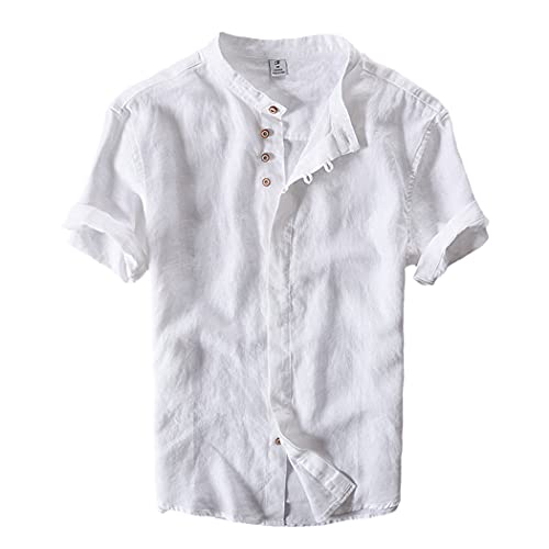 Chemise lin blanc homme anti chaleur manches courtes tissu fin respirant