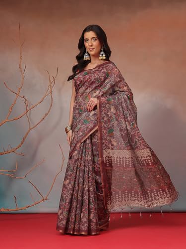 Image of Amazon Brand - Anarva Women's Kalamkari Saree With Blouse Piece