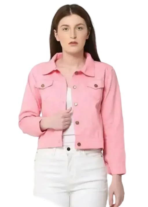 Women’s Classic Solid Light Pink Denim Jacket-picture-27