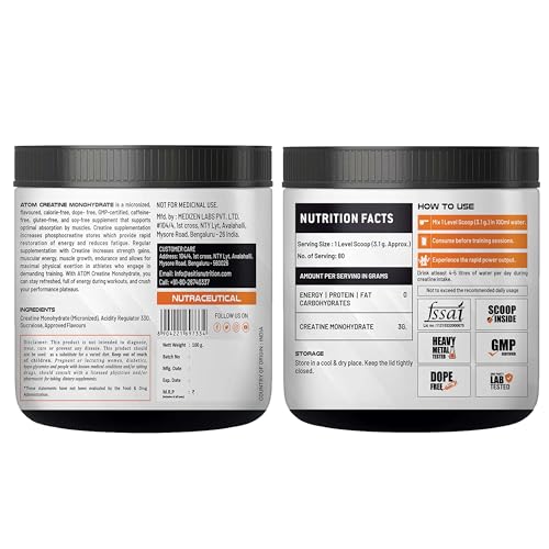 AS-IT-IS ATOM Creatine Monohydrate 100g - 32 Servings | Dope Free | Enhances Performance | Promotes Muscle Gains | Blue razz Flavour - Image 3