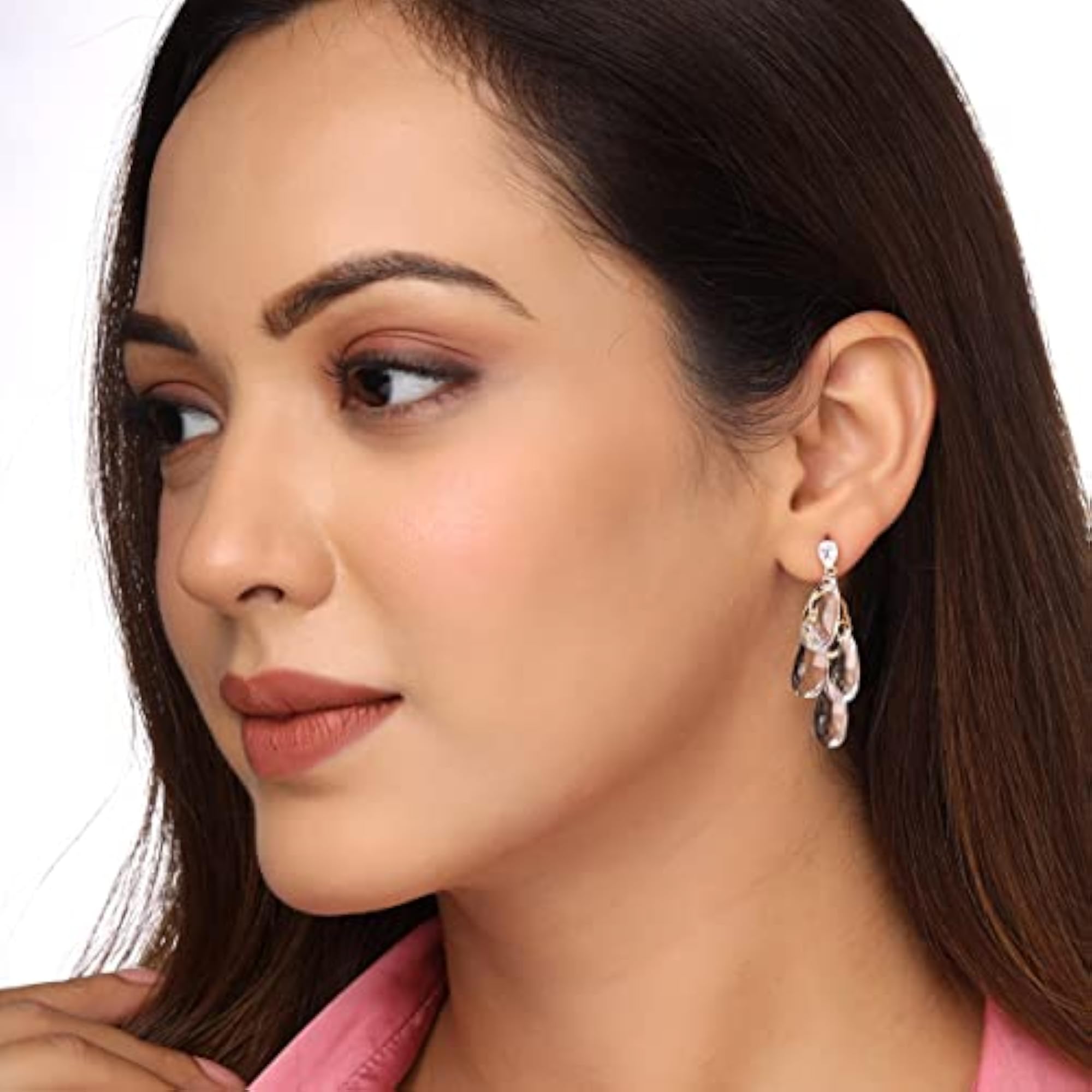 Women's Clear Crystal Studded Teardrop Shape Dangle Drop Earrings