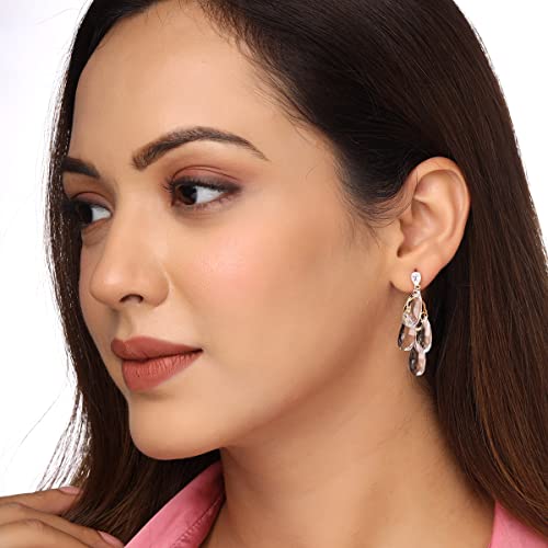 Women's Clear Crystal Studded Teardrop Shape Dangle Drop Earrings