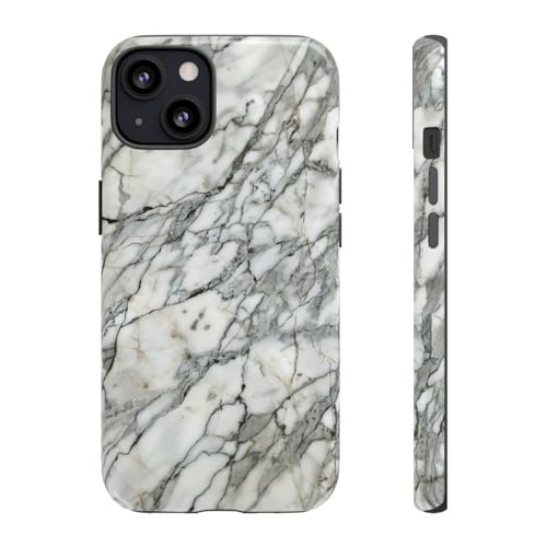 Coque iPhone 13 rigide brillante à motif marbre blanc chic
