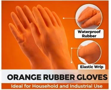 Image of LADWA Pre-mium Household Rubber Hand gloves orange Color (10 Pair) for Dishwashing, gardening, kitchen cleaning