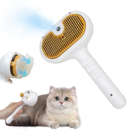 Cepillo Vapor para Gatos Con Botón de Liberación, Cepillo Vapor para Gatos y Perros, Antiestático Peine de Masaje,Multifuncional Recargable,con Gotero Puedes Añadir Agua o Esencia,Solo Niebla Fría