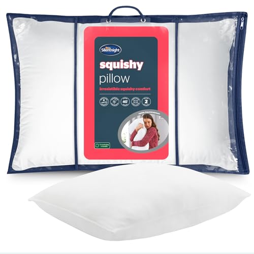 Silentnight Squishy Pillow -Soft Comfortable Pillow with Velvet Touch Cover and Fluffy Fibres - Machine Washable and Hypoallergenic - Pack of 1
