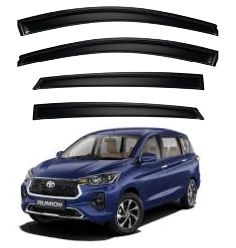 Image of Premium Smoke Car Door Visor Front+Rear Sun /Rain Guard Outside Mount Tape-On Window Visors Compatible with Toyo-ta Rumion (2025-2026)
