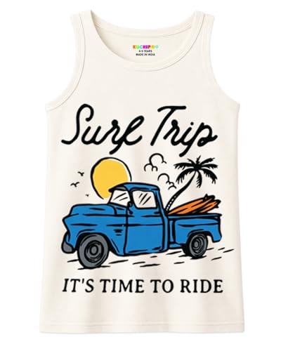Image of Kuchipoo Boys Sleeveless Cotton T-Shirt | Cute Graphic Print | Soft & Breathable Fabric | Round Neck Summer Top | Casual for Kids | Pack of 5
