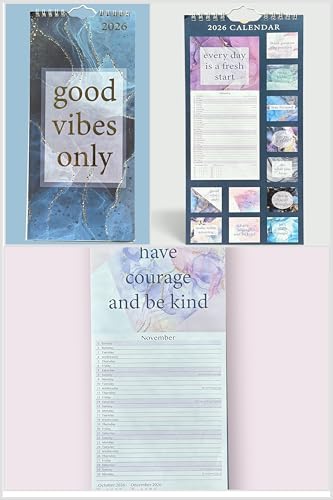 2026 Slim Wall Calendar Planner Spiral Scenic Postal Envelope Sleek and Compact Calender Gift .Wider Range of designs (30 x14cm) (Good Vibes Quotes Slogan)