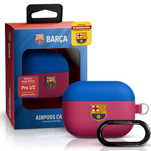 OCPC FC Barcelona Étui de protection en cuir synthétique de qualité supérieure pour écouteurs Apple AirPods Pro 1 & 2 - Compatible avec étui de...