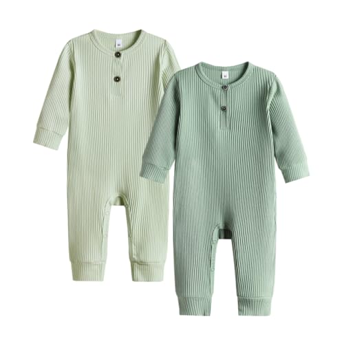 Image of Bafeicao Baby Boy Girl 2/3 Pack Solid Romper Ribbed Short/Long Sleeve Bodysuit Jumpsuit Infant Knitted Outfits Clothes